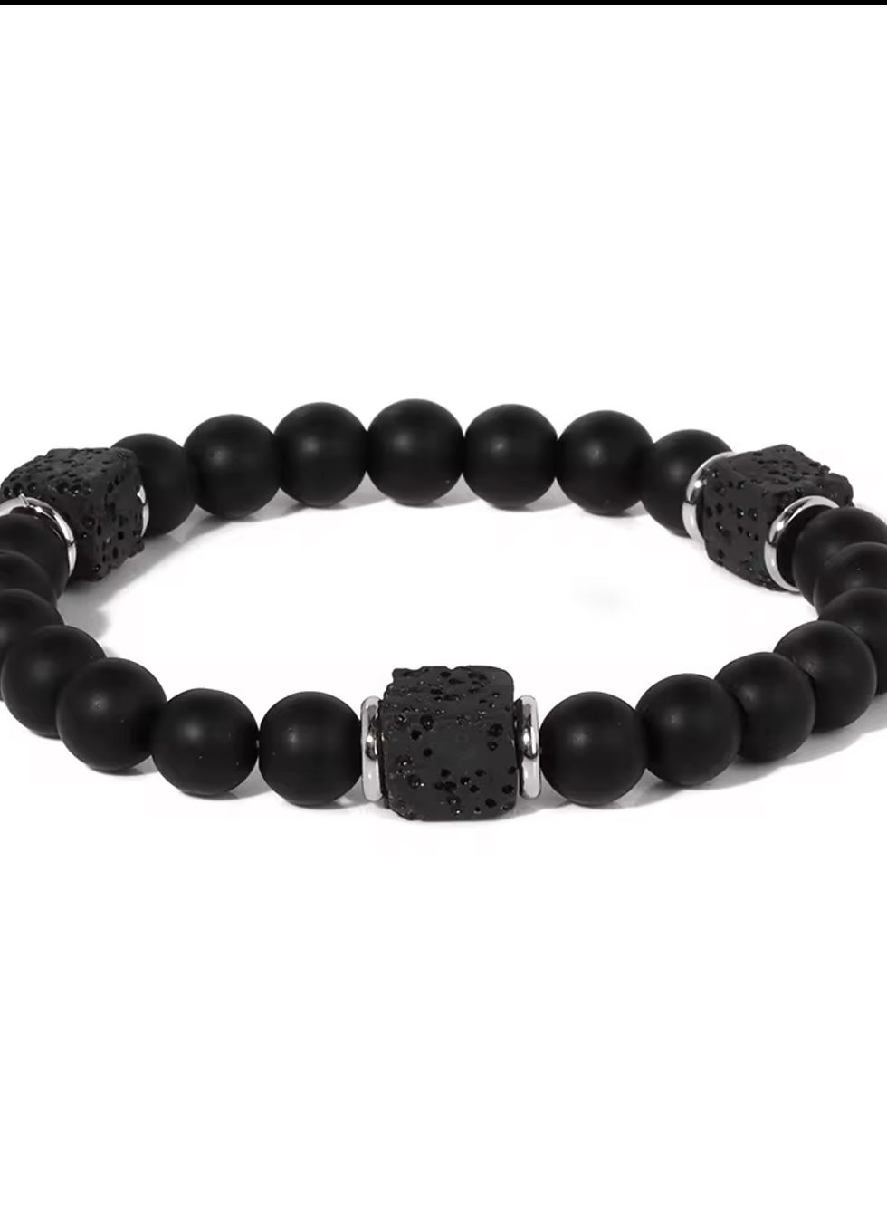 Thumbnail: Matte Onyx and Cubed Lava Beaded Bracelet 
