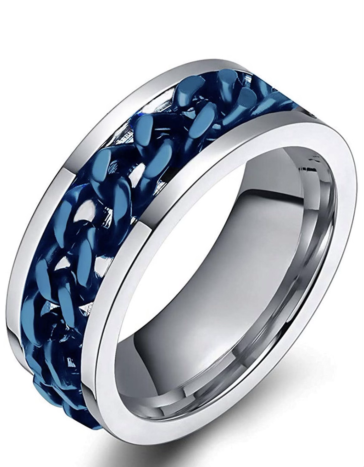 Stainless Steel Blue Spinner Ring