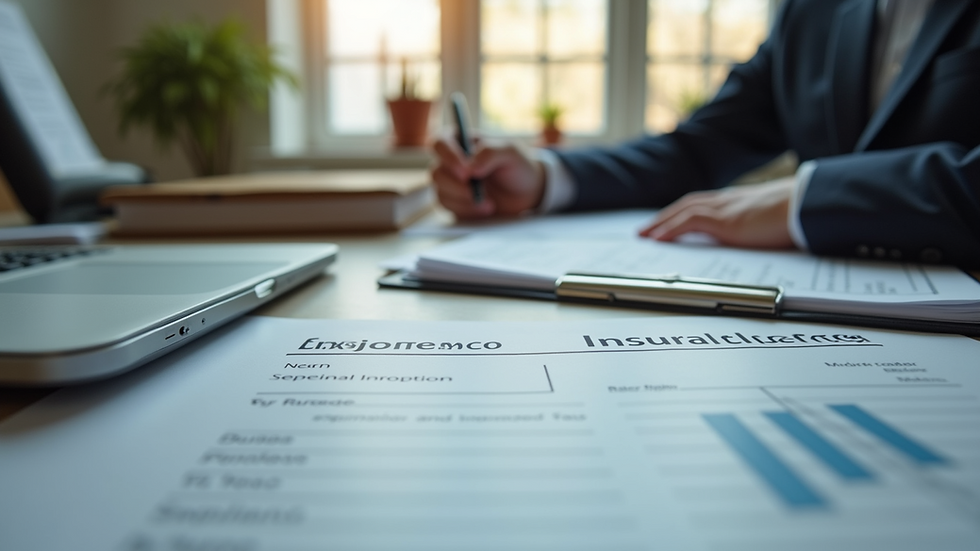 Eye-level view of a small business office with insurance documents on the desk