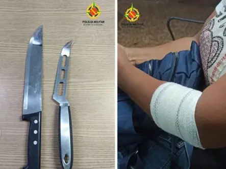 Mulher reage a assalto, toma faca de ladrões e acerta um deles no peito no DF
