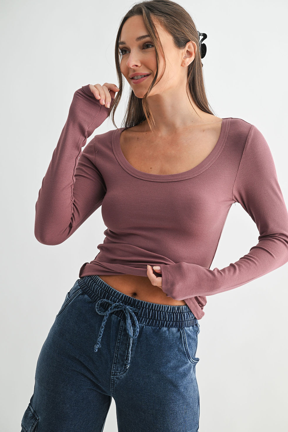 Scoop Neck Long Sleeve Mauve