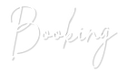 A script font spelling out the word "Booking". The script font is fancy and matches the band's logo. 