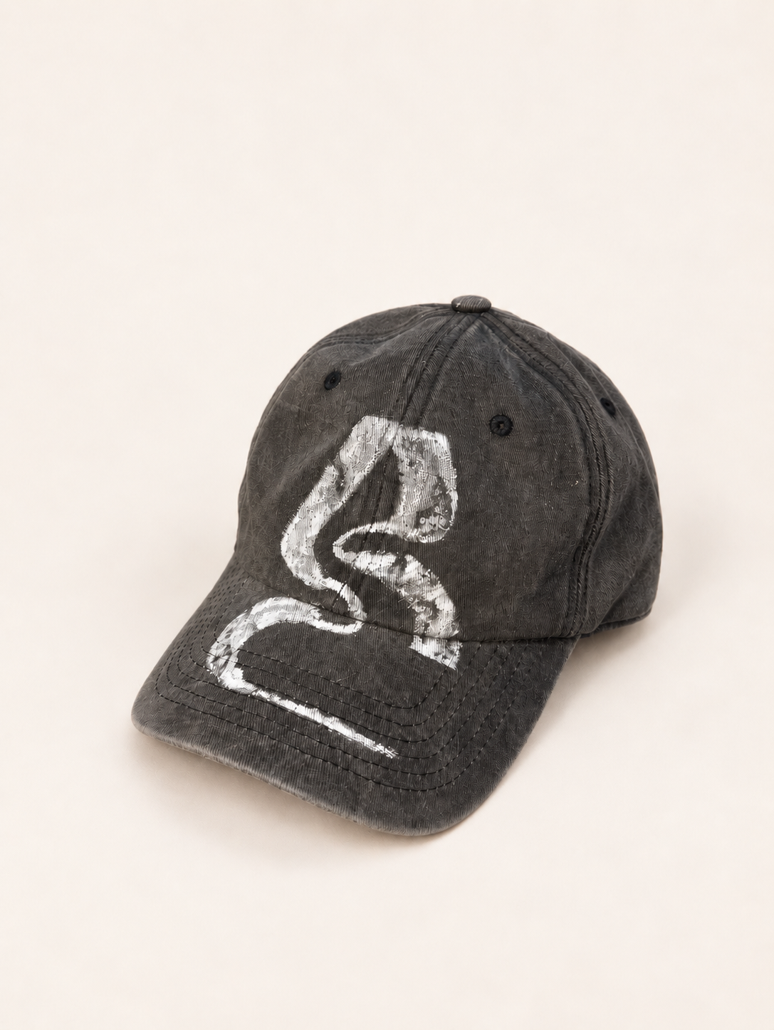 Washed Black & White Painted Logo Cap