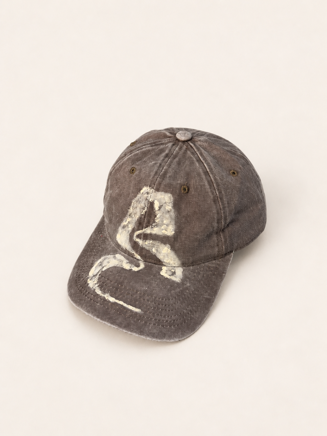 Washed Brown & Cream Painted Logo Cap