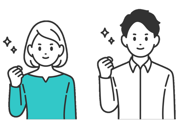 ガッツポーズをしている女性と男性