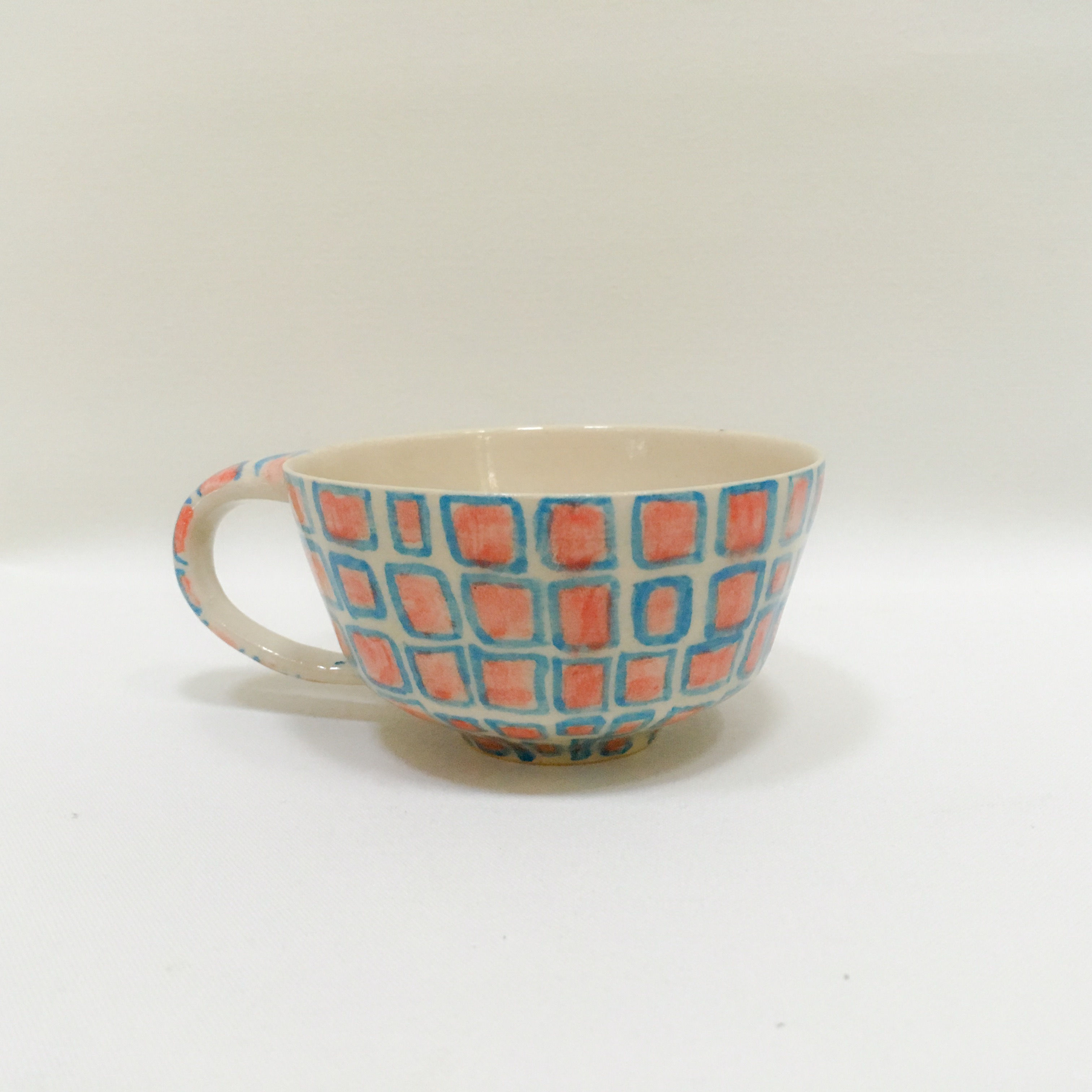 四角い柄カップ 水色 中赤 キリン