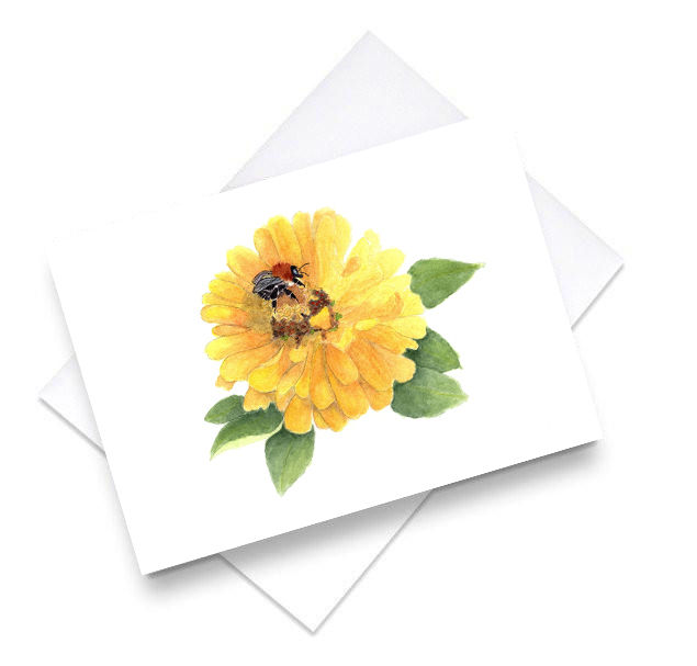 Bee & Zinnia Floral Note Card
