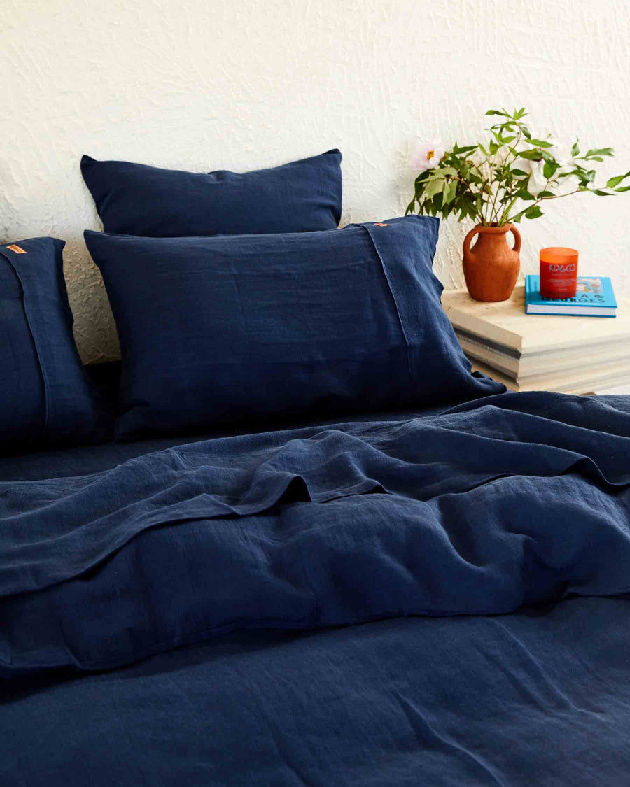 Thumbnail: Kip & Co Indigo Linen Flat Sheet