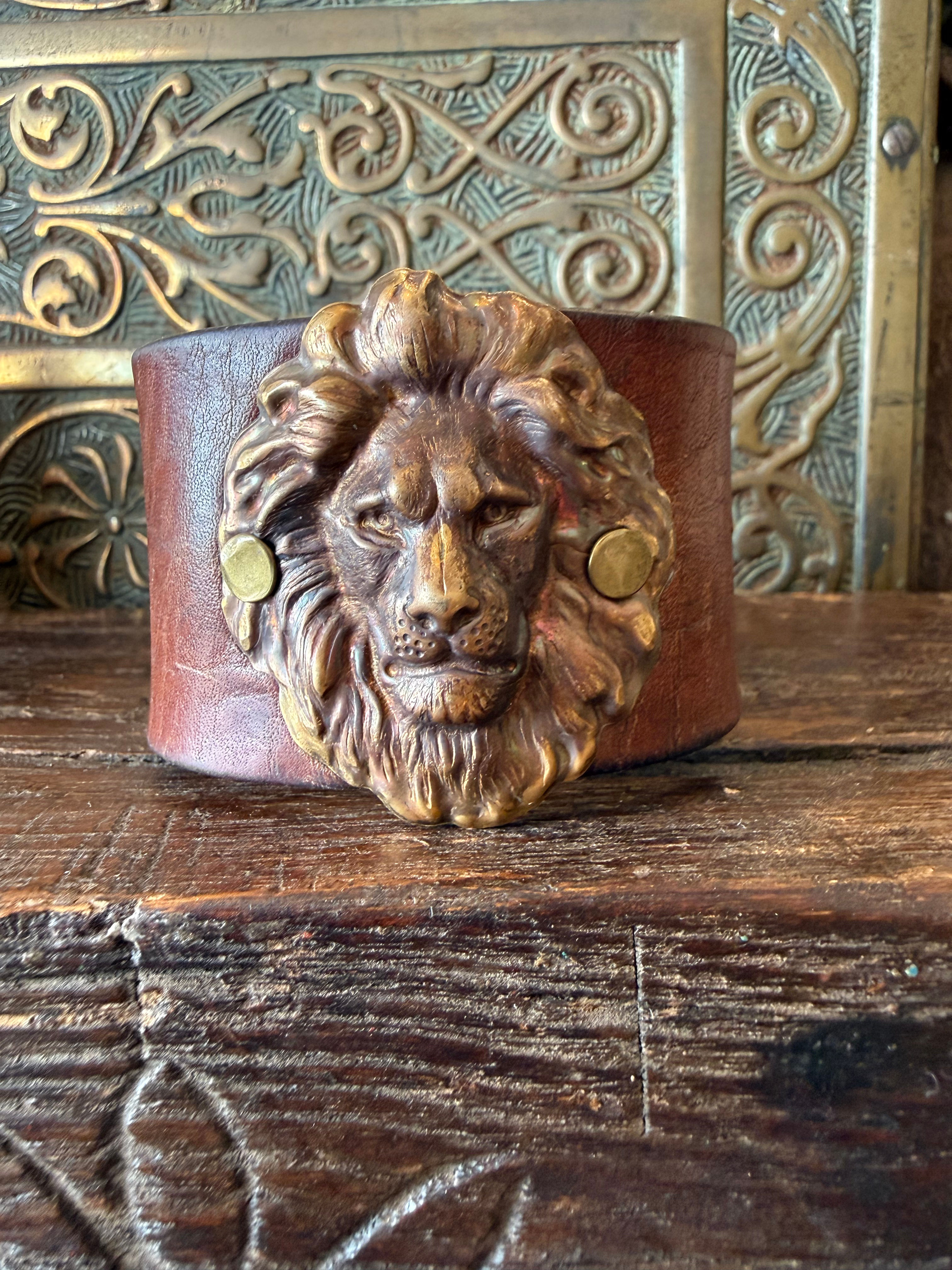 Leather Cuff Lions Head 