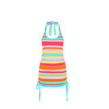 KKD001 Kulani Kinis  Drawstring Halter Knit Dress - Sunset Strip