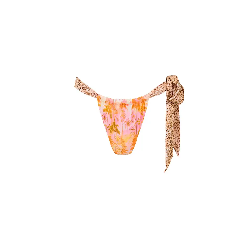 KKB007 Soft Tie Ruched Thong Bikini Bottom - Wild Skies