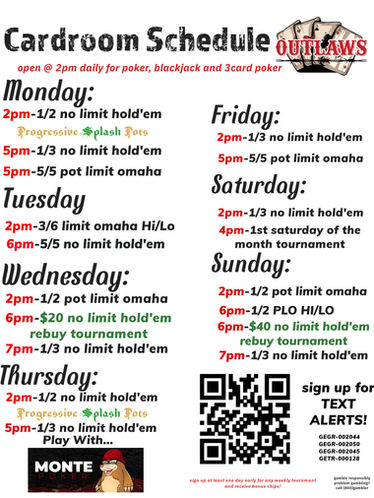 Game schedule at Outlaws.
