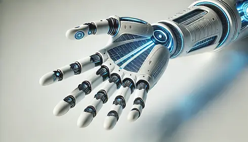 DALL·E 2025-01-08 11.26.26 - A futuristic robotic arm fully extended outward in a sleek an