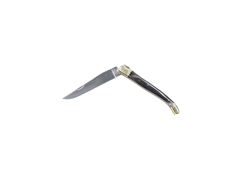 COUTEAU PLIANT 12 cm — 2 MITRES LAITON LAGUIOLE TRADITION® — CORNE NOIRE
