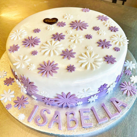 Torta cresima lilla con nome