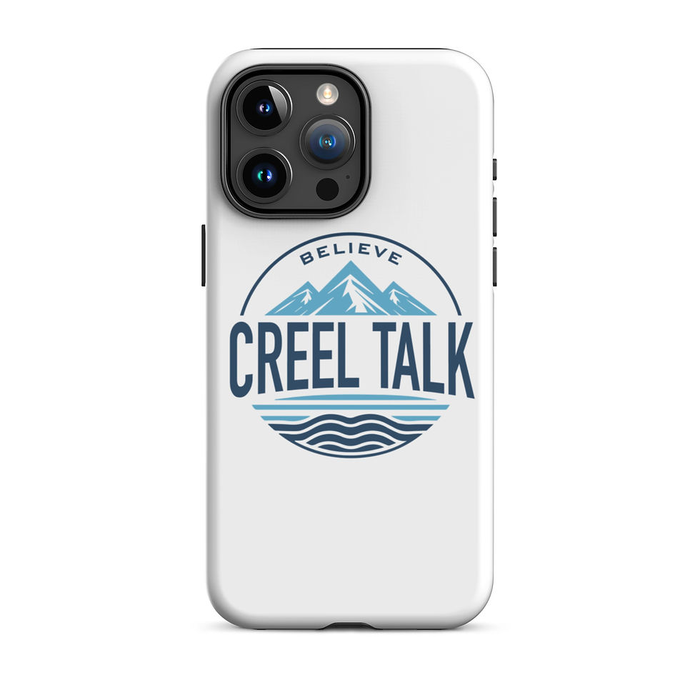 Thumbnail: White iPhone case with 'BELIEVE CREEL TALK' mountain logo