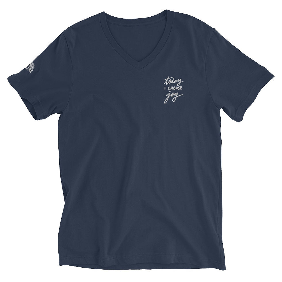 Thumbnail: Unisex navy blue v-neck t-shirt with Today I Choose Joy