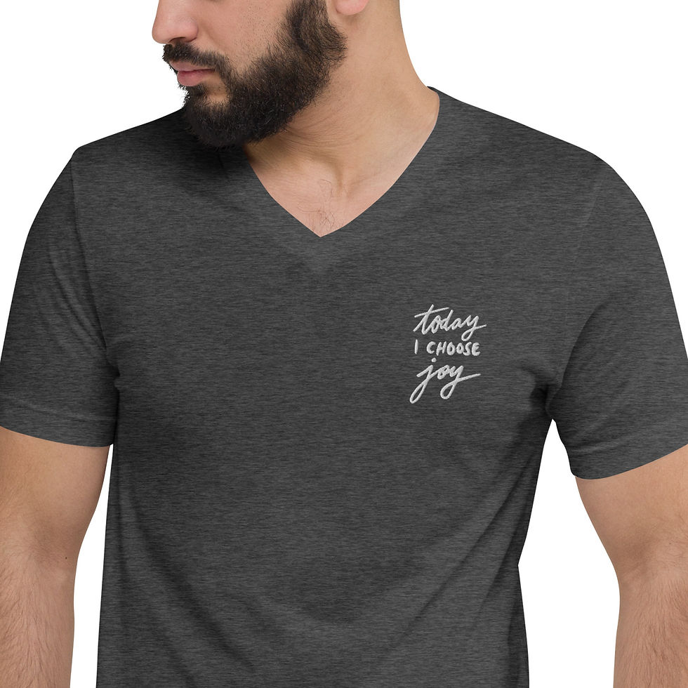 Thumbnail: Man in dark grey V-neck t-shirt, 'Today I Choose Joy'