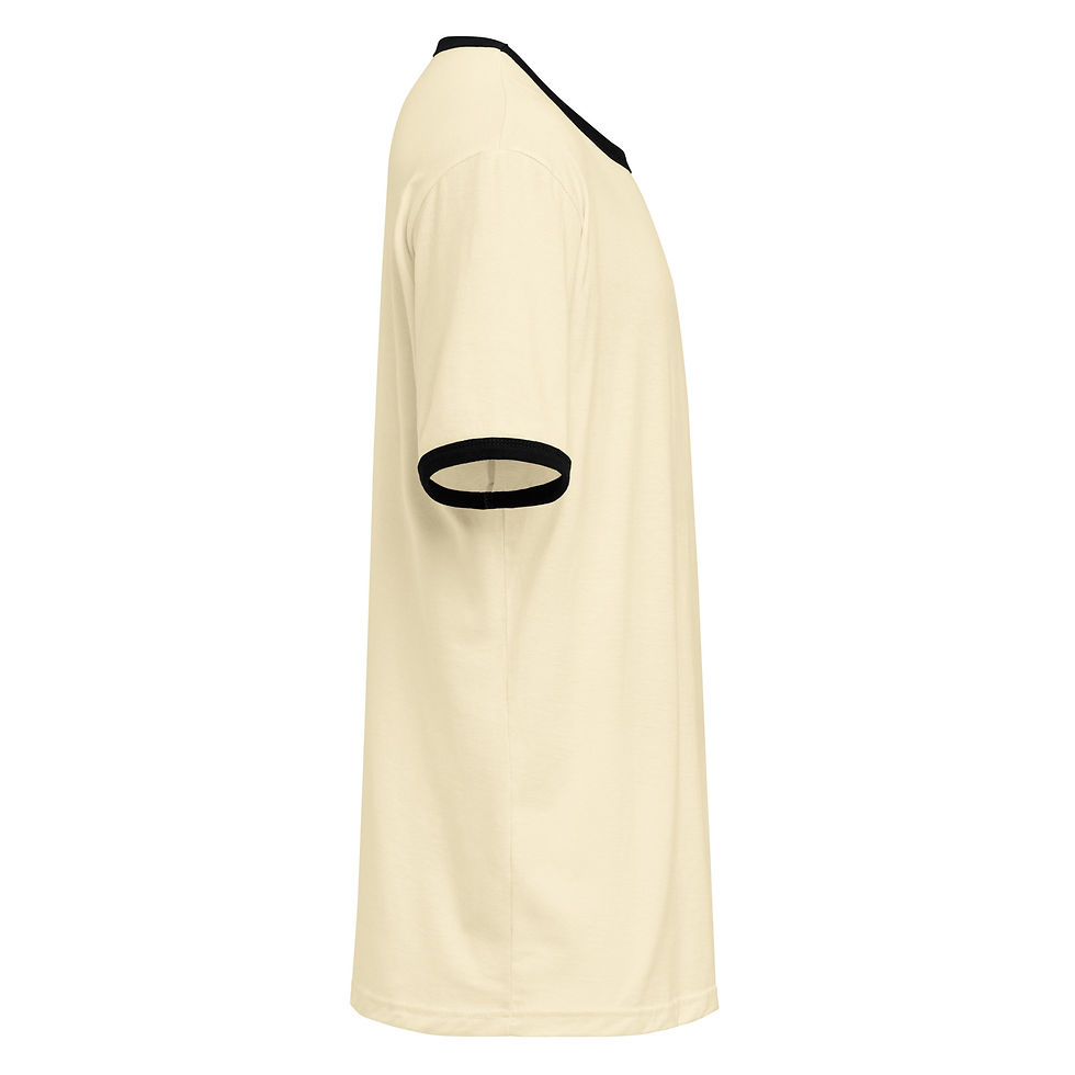 Thumbnail: Cream ringer t-shirt with black trim, side view