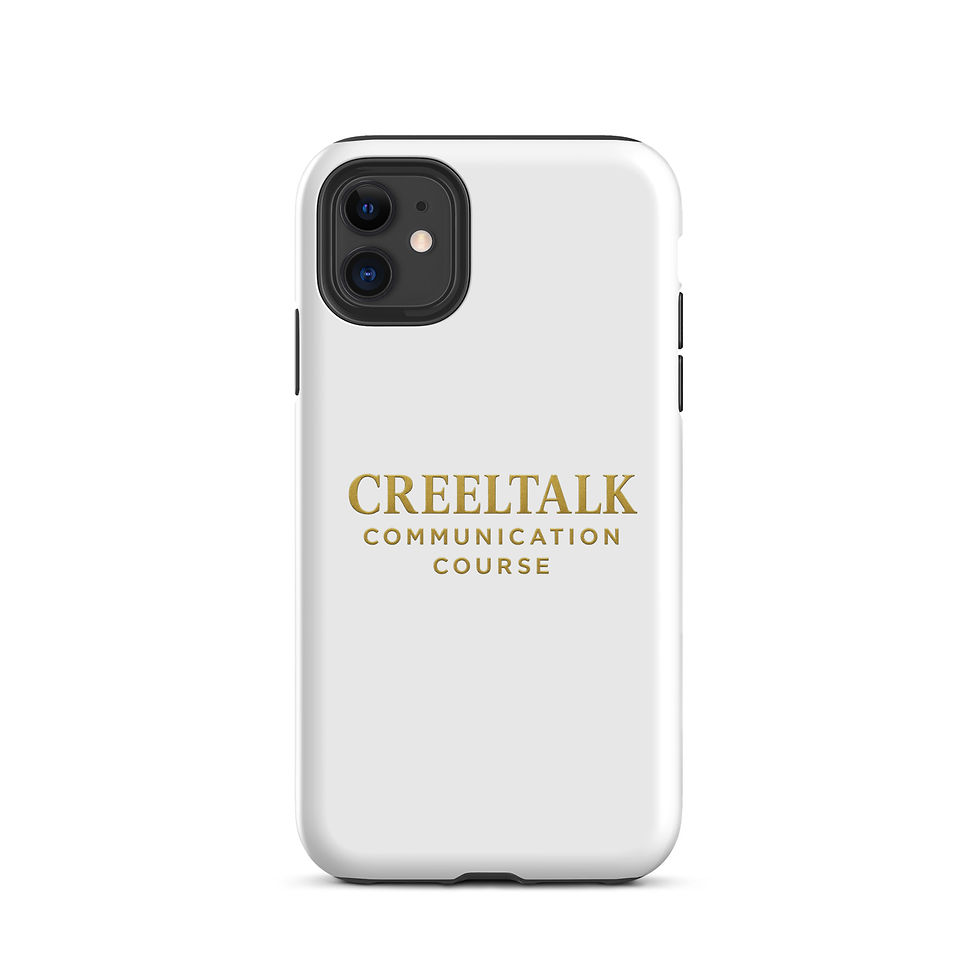 Thumbnail: White phone case with CREELTALK COMMUNICATION COURSE text