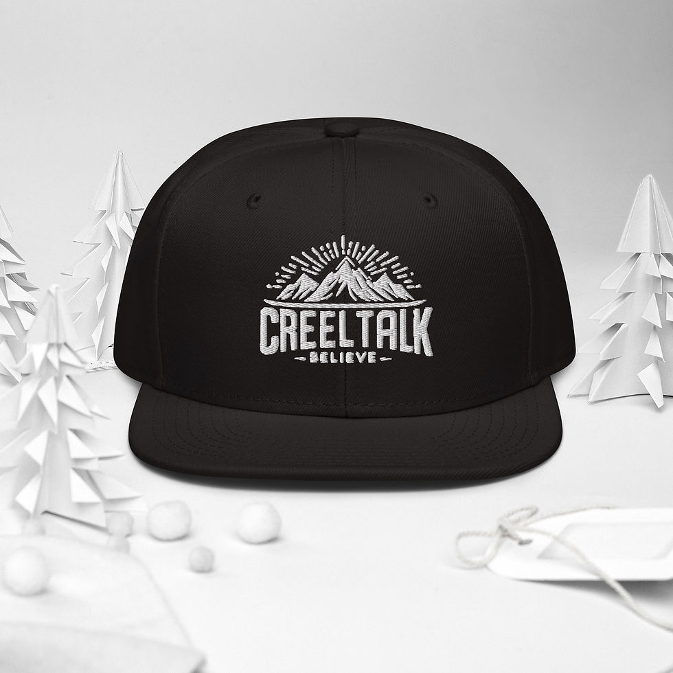 Thumbnail: Black cap with Creeltalk Believe mountain logo