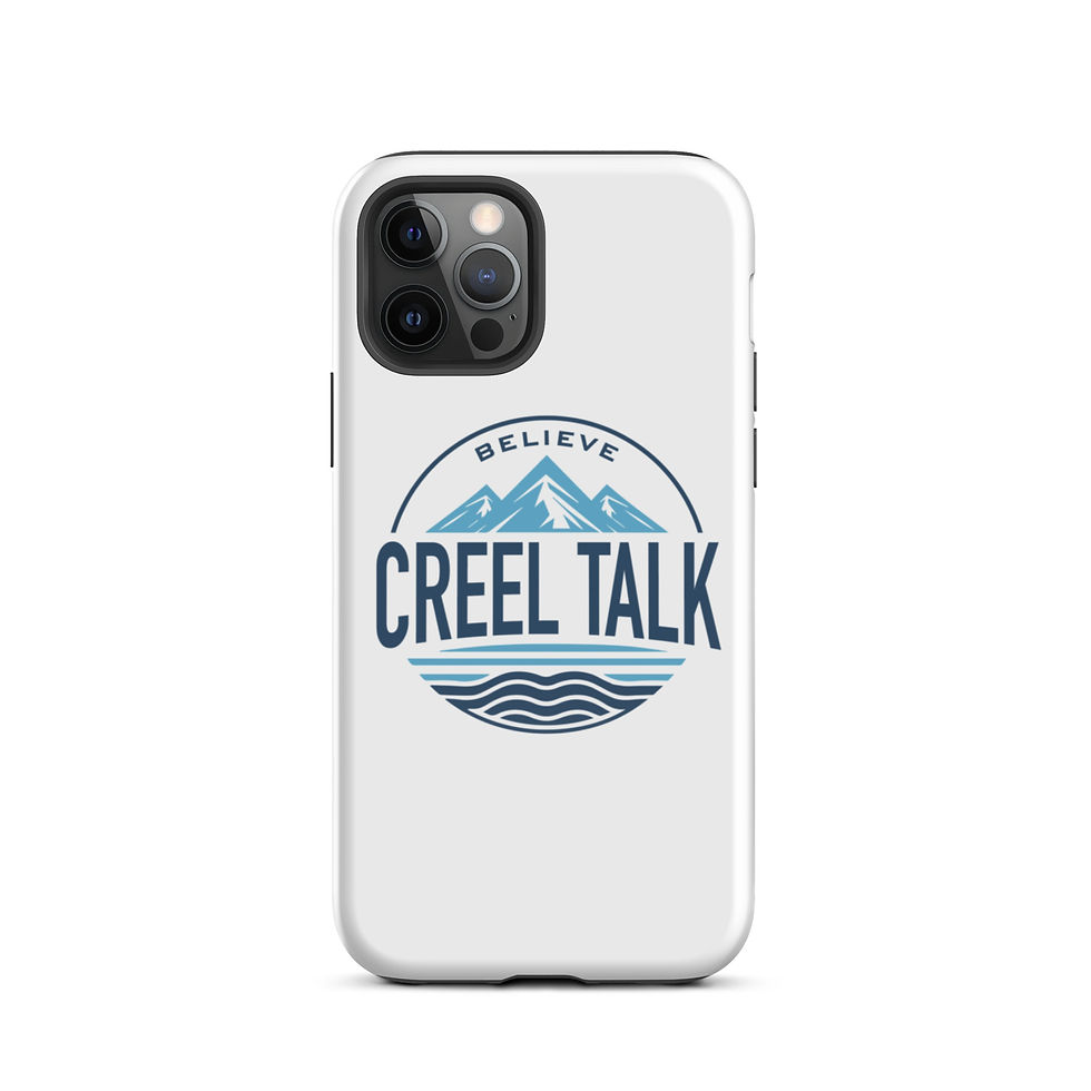 Thumbnail: White phone case with 'Believe Creel Talk' mountains and waves logo