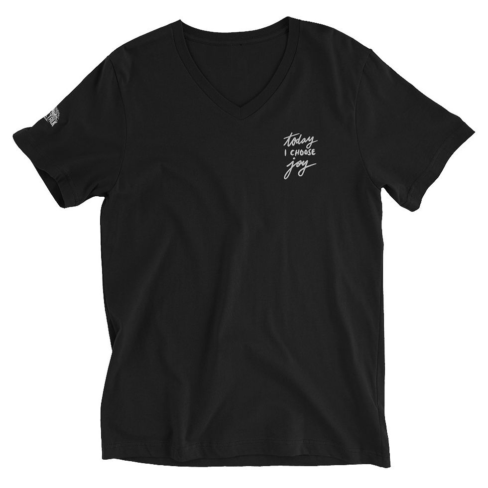 Thumbnail: Unisex black v-neck t-shirt with 'today i choose Joy' text