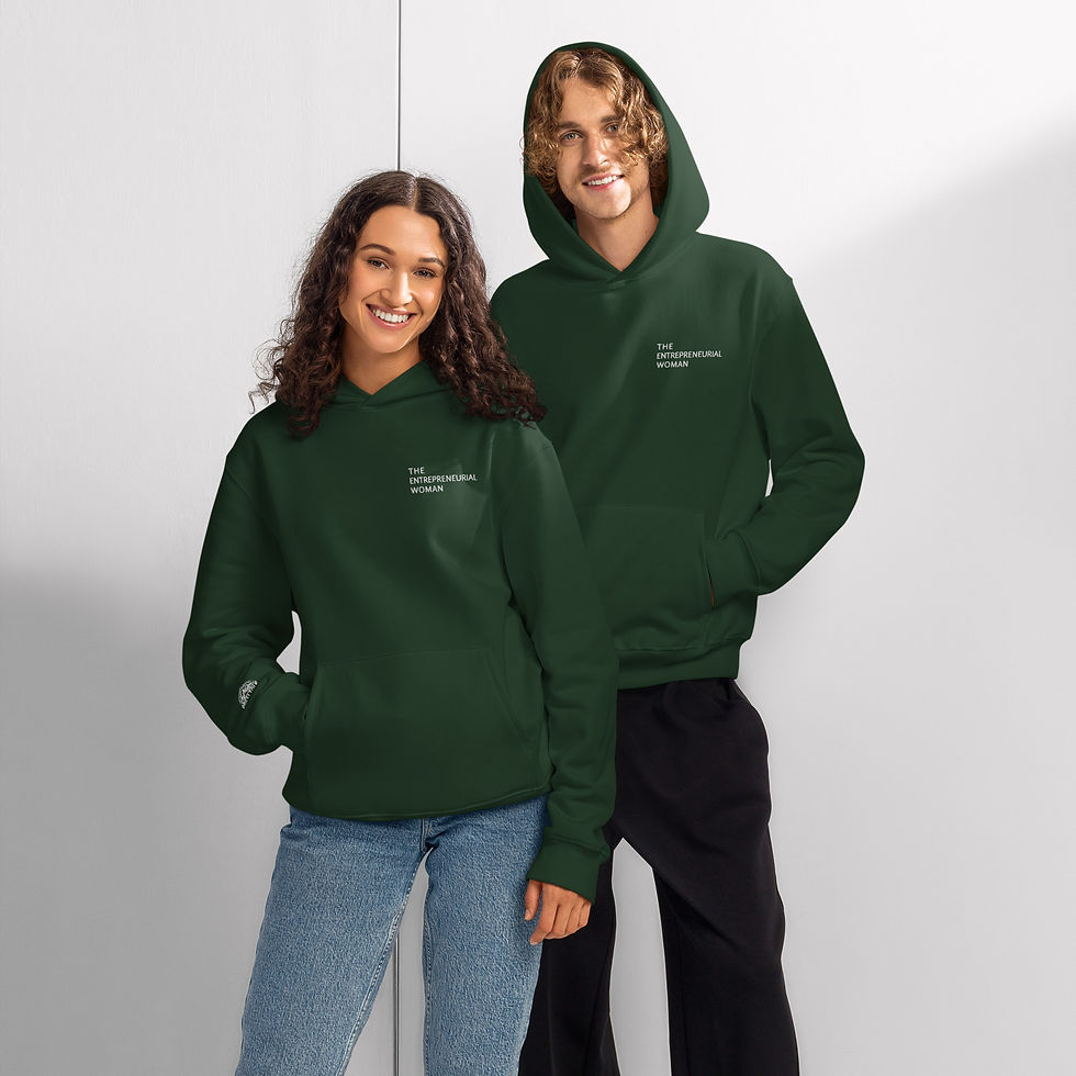 Thumbnail: Smiling man and woman wearing dark green oversized heavyweight hoodies