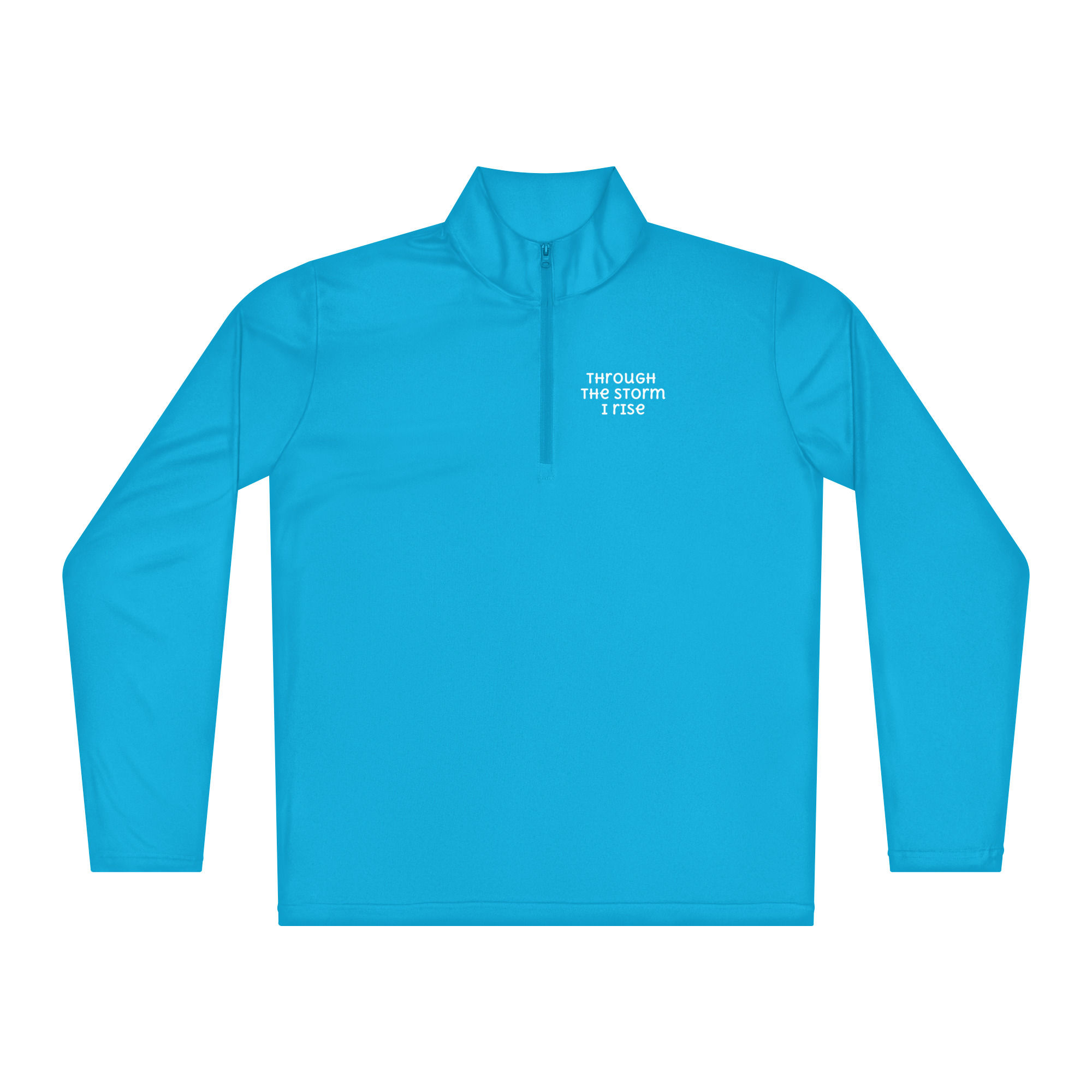 Blue quarter-zip shirt with TODAY I CHOOSE JOY text
