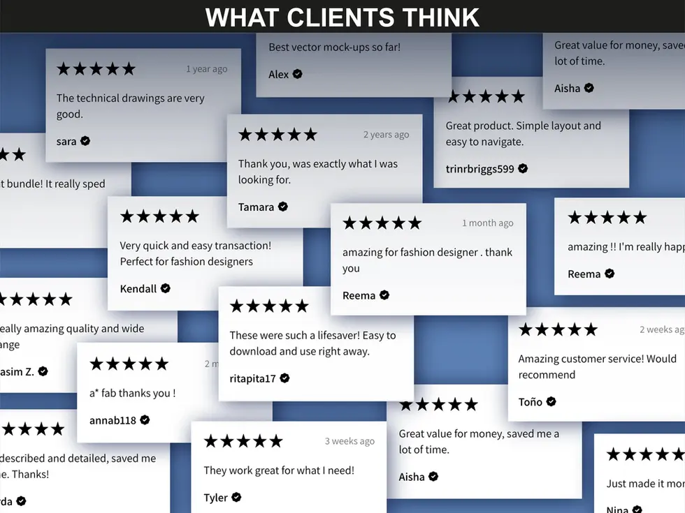 Customer reviews for FUPstudio Shirts Mockups. High-quality vector templates rated 5 stars by fashion designers.