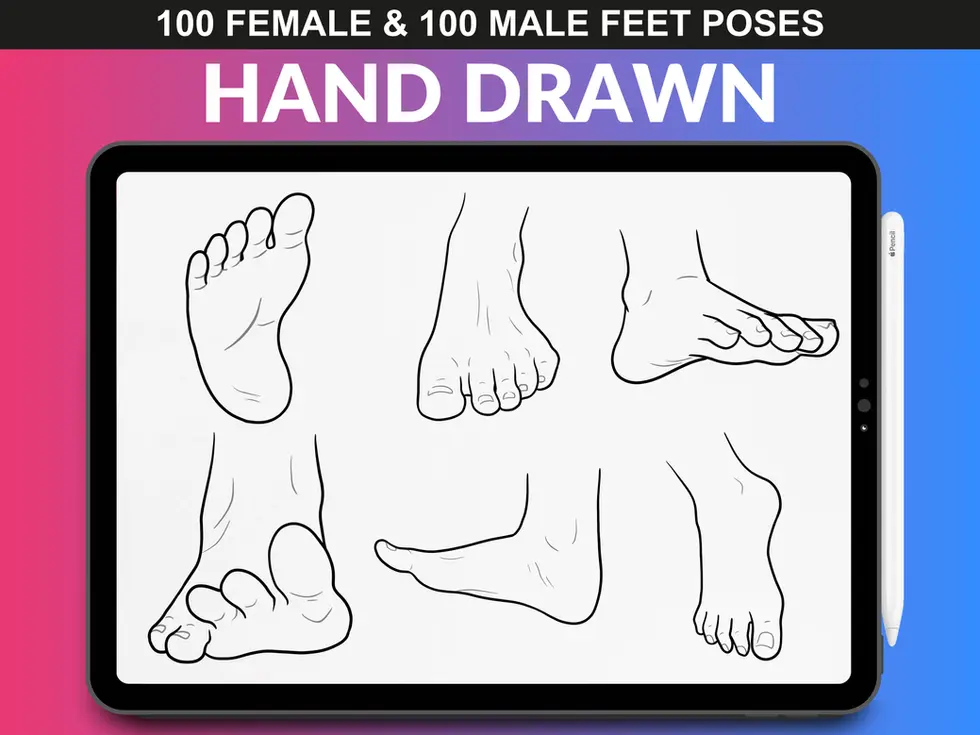 Foot illustrations in relaxed and flexed positions from the FUPstudio Procreate set