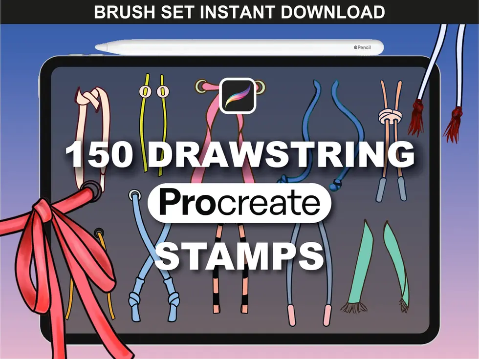 Hand-drawn Procreate drawstrings brushes preview – FUPstudio Drawstrings Brushes for fashion illustrations