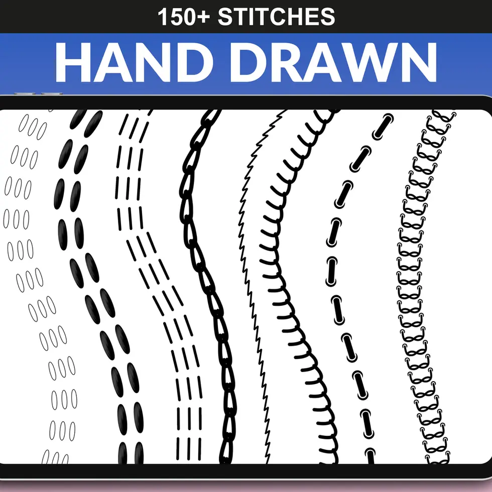 FUPstudio realistic Stitches Brushes – topstitch and embroidery thread textures for fashion sketches