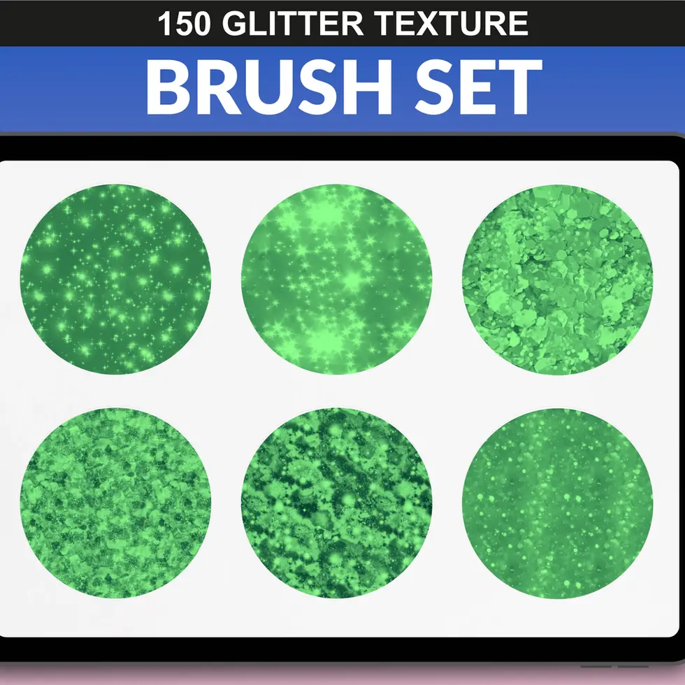 fupstudio green glitter texture brush previews from the Glitter Texture Brushes bundle for Procreate