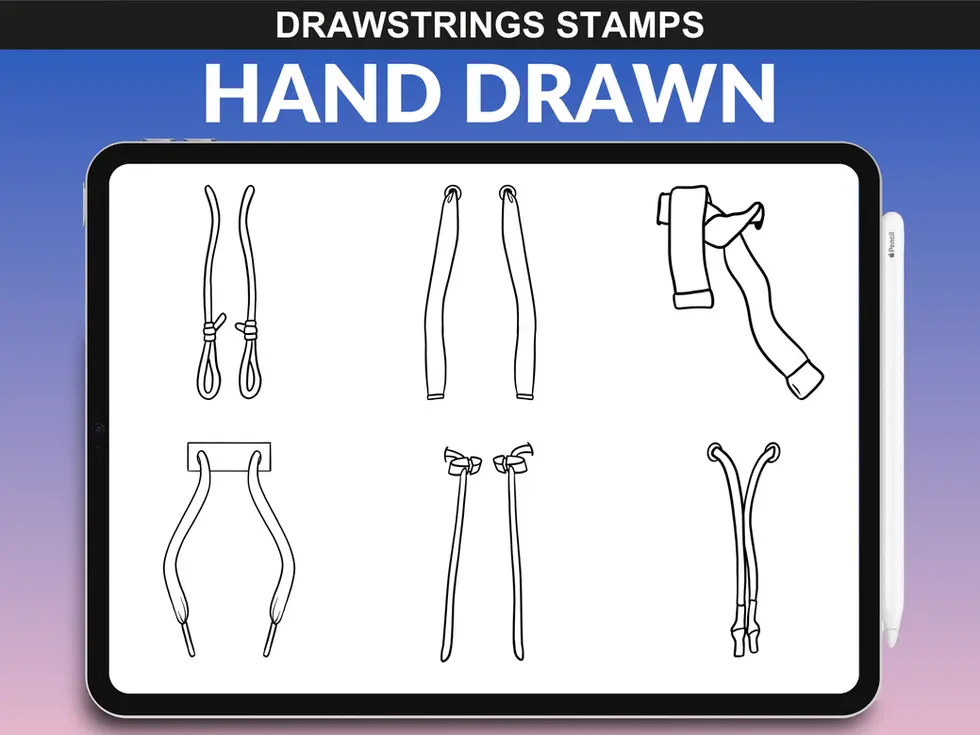 FUPstudio hand-drawn drawstrings brushes pack – clean black lineart Procreate assets