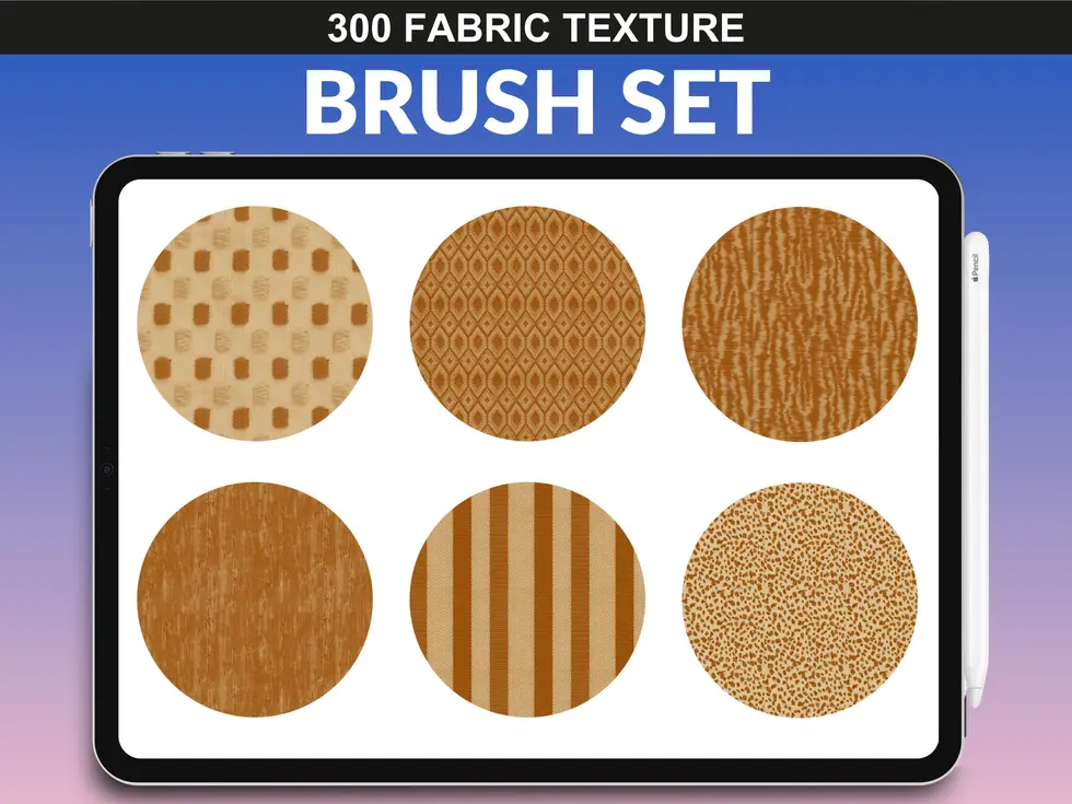 FUPstudio Procreate fabric brushes in beige tones featuring abstract and stripe patterns