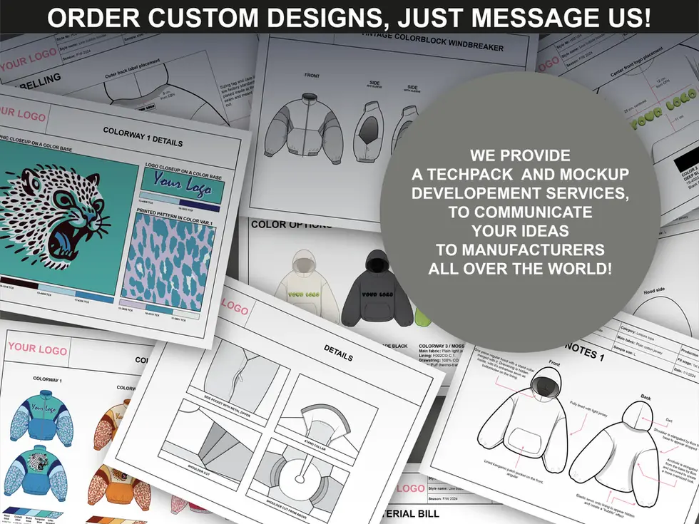 Order custom designs with FUPstudio - Tech pack and mockup services available for unique coat collections.