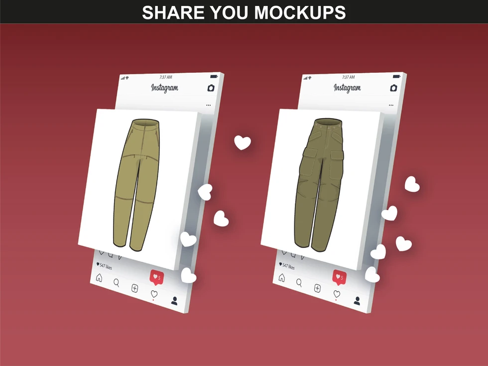fupstudio Cargo Pants Mockups visual with colored trousers styled for Instagram fashion mockup sharing