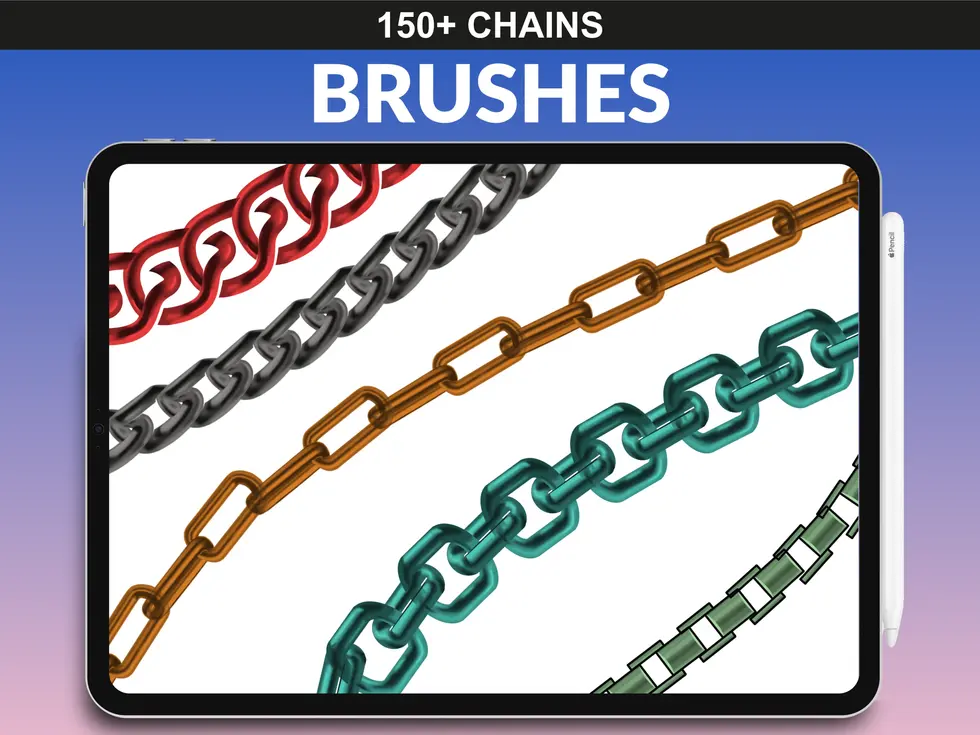 Color examples of braided and curved links in FUPstudio Chains Brushes