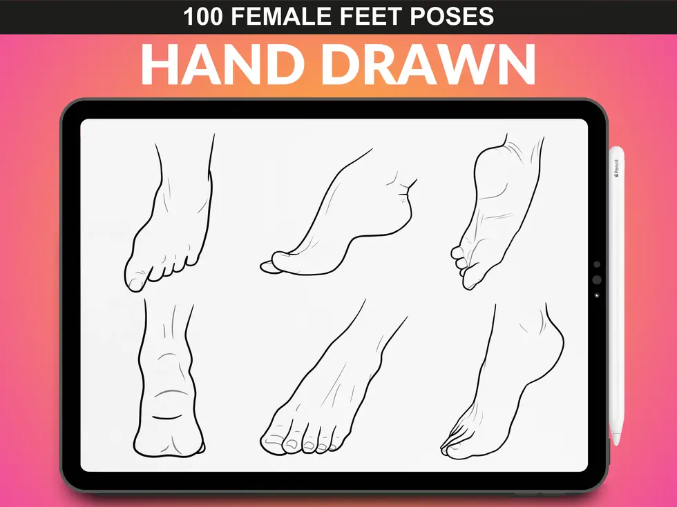Hand drawn Female Feet sketch poses in various positions – stamp brush by FUPstudio
