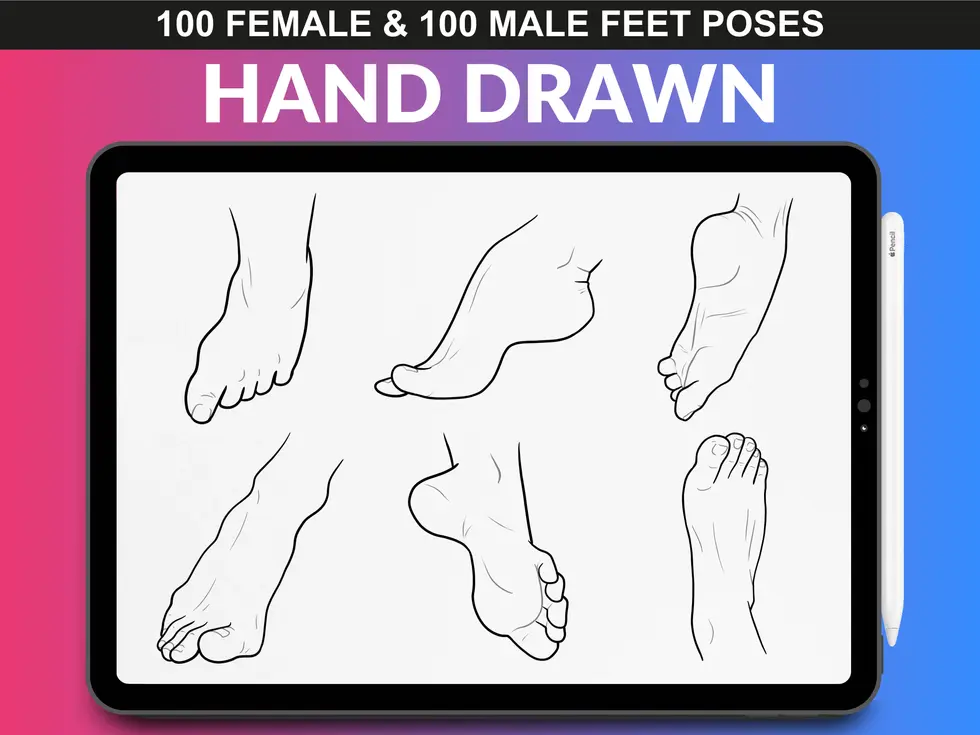 Realistic Procreate feet drawings captured in dynamic positions by FUPstudio