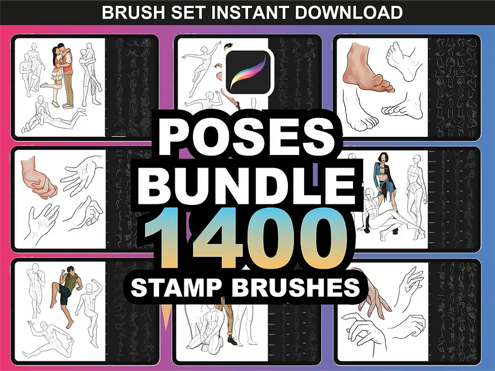 fupstudio Poses Bundle with 1400 Procreate stamp brushes for male, female, couple, hands and feet