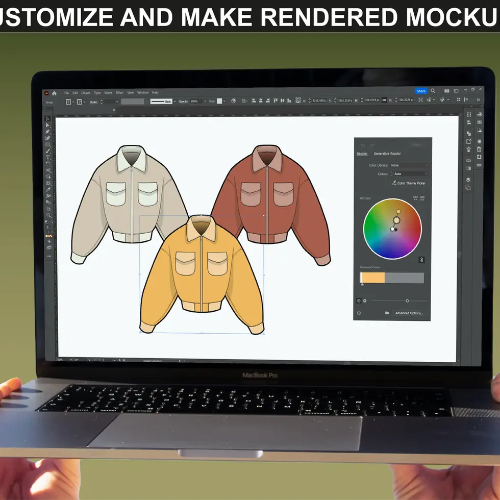 FUPstudio bomber mockups colored using Adobe Illustrator to create rendered tech visuals