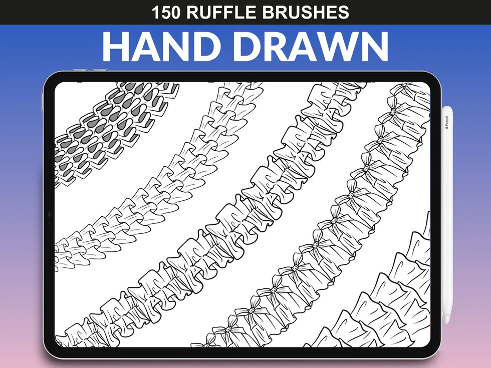 Unique ruffle styles by FUPstudio, ideal Procreate brushes for embellishing digital garments