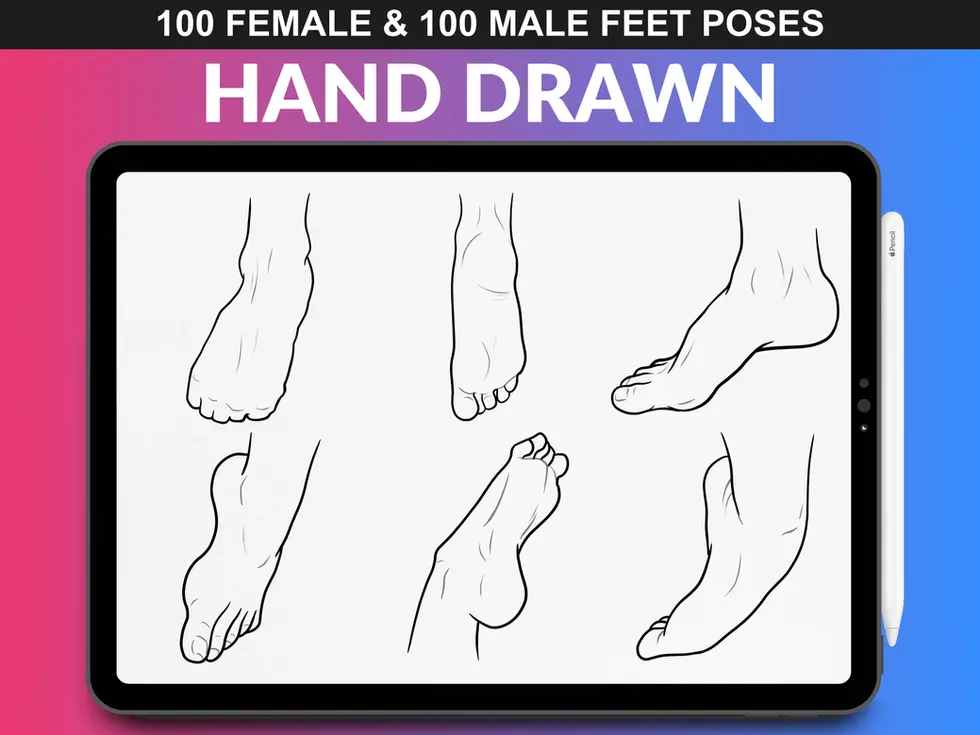Multiple feet stamp drawings showcasing different angles and styles by FUPstudio