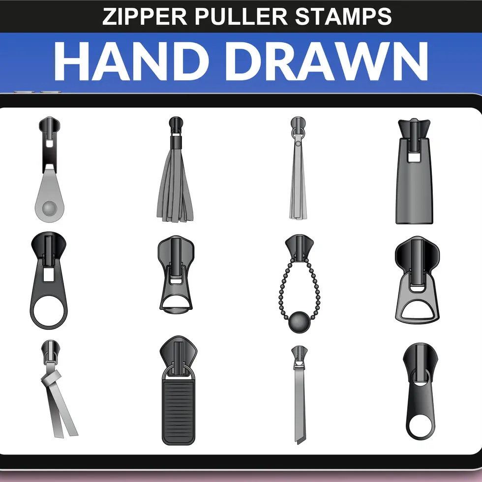 Zipper puller stamps for fashion design, ideal for Procreate illustrations - FUPstudio