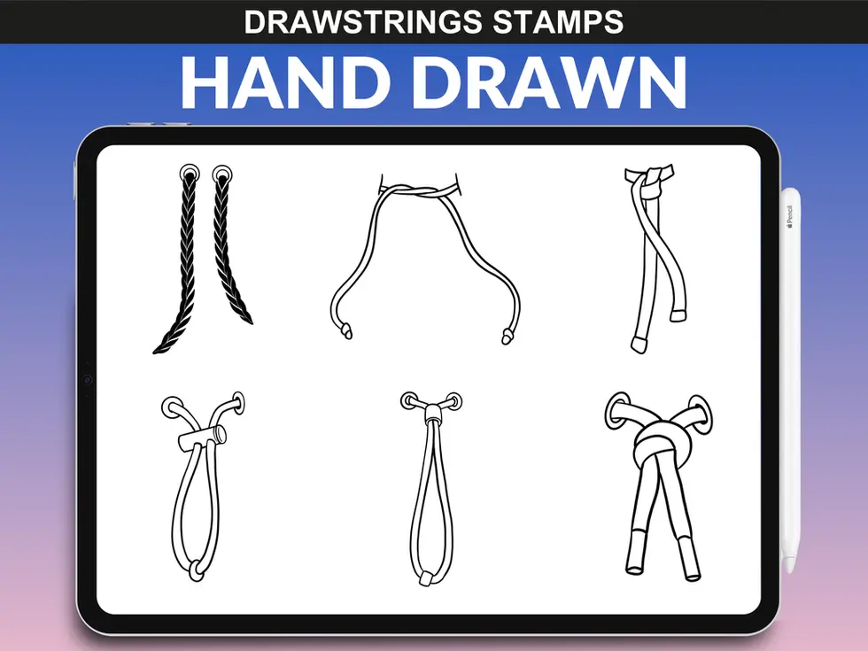 Detailed hand-drawn drawstrings brushes by FUPstudio for Procreate use