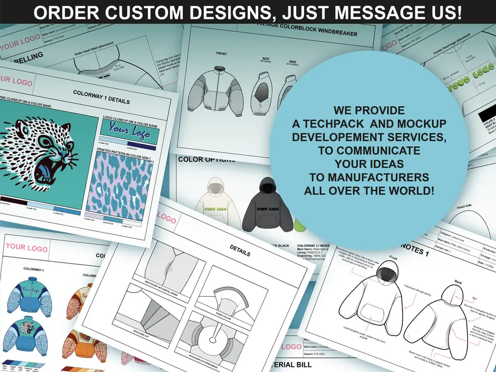 fupstudio puffer jacket mockups custom tech pack service for manufacturers and brands