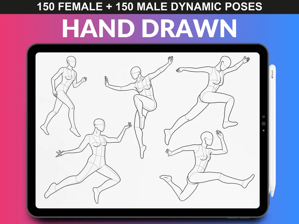 Female jump and movement poses – Procreate Dynamic Poses by FUPstudio