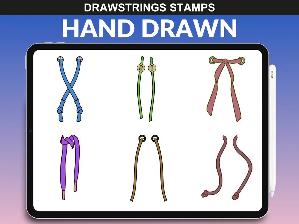 Colored Procreate drawstring stamps – FUPstudio Drawstrings Brushes perfect illustrations